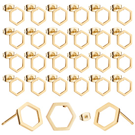24Pair 2 Cards Hollow Hexagon 304 Stainless Steel Stud Earrings for Girl Women