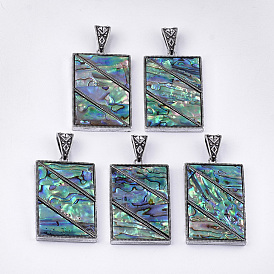 Abalone Shell/Paua Shell Big Pendants, with Resin Bottom and Alloy Findings, Rectangle