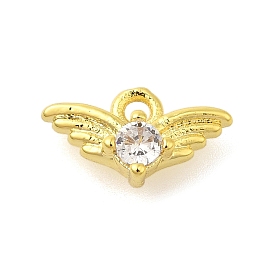 Rack Plating Brass Micro Pave Cubic Zirconia Charms, Long-Lasting Plated, Lead Free & Cadmium Free, Wing