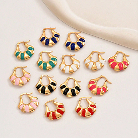 Fashionable Delicate Simple Color Block Fan-shaped Stainless Steel Hoop Earrings for Women, with Enamel, Golden