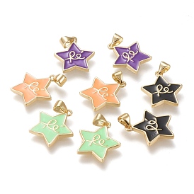 Brass Enamel Pendants, Real 18K Gold Plated, Star