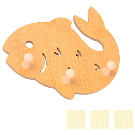 CREATCABIN Wood Wall Mounted Hook Hangers, with Self Adhesive Sticker, Fish