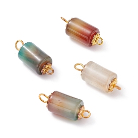 Natural Peacock Agate Connector Charms, Column Links with Alloy Daisy Spacer Beads, Golden