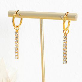 Chic Tassel Long Bar Earrings with Shimmering Zirconia and Gold Plating for Sophisticated Style