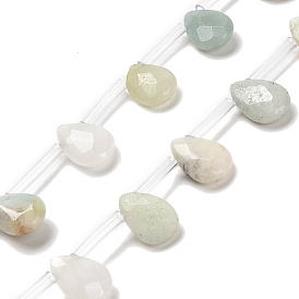 Natural Flower Amazonite Beads Strands, Faceted, Teardrop, Top Drilled