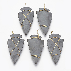 Non-magnetic Synthetic Hematite Pendants, with Golden Tone Brass Findings, Matte Style, Arrows