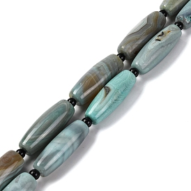 Natural Tibetan dZi Agate Beads Strands, Dyed & Heated, with Seed Beads, Rice