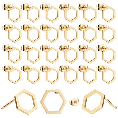 24Pair 2 Cards Hollow Hexagon 304 Stainless Steel Stud Earrings for Girl Women