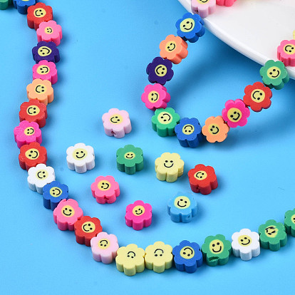 China Factory Handmade Polymer Clay Bead Strands, Flower with Smile  8~10x8~10x4~5mm, Hole: 1.2~1.6mm, about 38~40pcs/strand, 12.99 inch~15.94  inch(33~40.5cm) in bulk online 