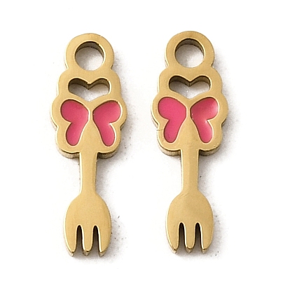 304 из нержавеющей стали шармы эмали, ионное покрытие (ip), бабочка вилка брелок, реальный 18 k позолоченный