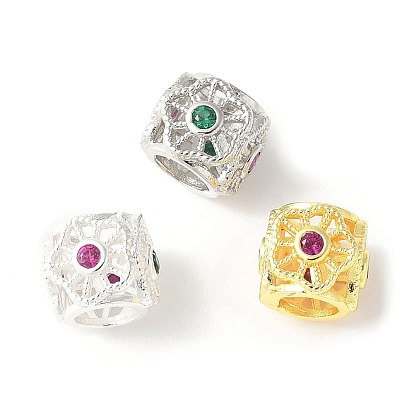 Латунный микропаве кубический цирконий европейский шарик, Кубик с цветком, бусины с большим отверстием, стойки покрытие, прочное покрытие, без кадмия и без свинца