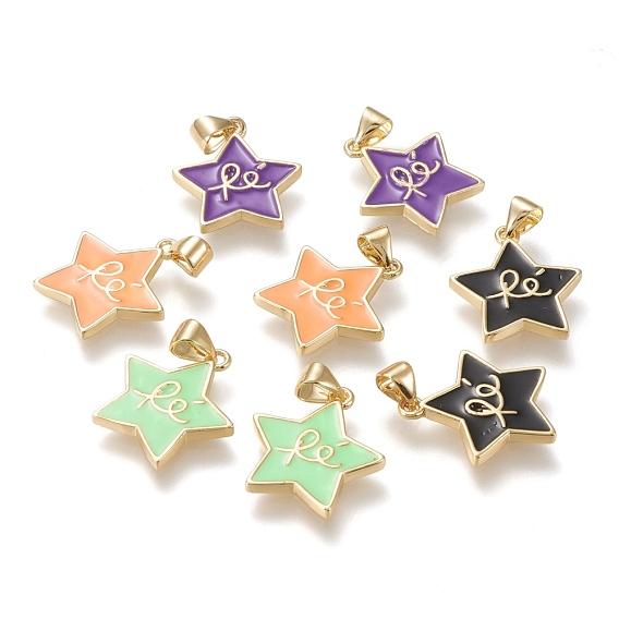 Brass Enamel Pendants, Real 18K Gold Plated, Star