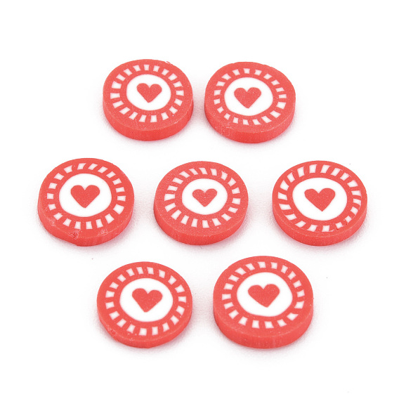 Handmade Polymer Clay Cabochons, Polymer Clay Slices for Resin Crafts & DIY Projects, Flat Round with Heart
