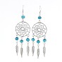 Alloy Chandelier Earrings, with Wood Beads and Brass Earring Hooks, 100mm, Pin: 0.7mm