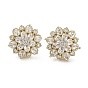 Flower Brass with Cubic Zirconia Stud Earrings, Long-Lasting Plated