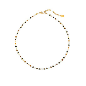 Natural Tiger Eye Beaded Necklace, with Stainless Steel Clasps