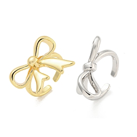 Rack Plated Brass Bowknot Open Cuff Ring for Women, Lead Free & Cadmium Free, Long-Lasting Plated