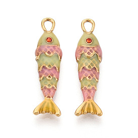 304 нержавеющей стальной эмали подвески, рыбы прелести, со стразами, ионное покрытие (ip), реальный 18 k позолоченный