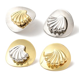 Rack Plating Brass Stud Earrings, Cadmium Free & Lead Free, Long-Lasting Plated, Shell Shape