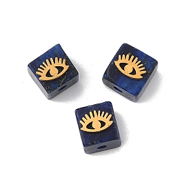 Природный лазурит подвески, с 304 фурнитурой из нержавеющей стали, вакуумное покрытие pvd, куб с глазком