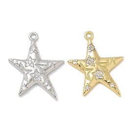 Rack Plating Brass Micro Pave Cubic Zirconia Pendants, Long-Lasting Plated, Lead Free & Cadmium Free, Star Charms