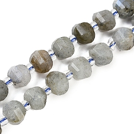 Natural Labradorite Beads Strands, Faceted, Lantern, with Seed Beads