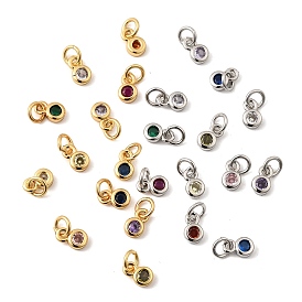 Латунь прокладывает кубические циркониевые прелести, плоский круглый шарм, долговечный, без кадмия и без свинца, настоящий 18k позолоченный/платиновый, с целью перехода в кольце