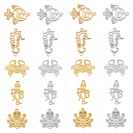 20шт 10 стили 201 подвески из нержавеющей стали, ссылки на морских животных, лазерная резка, форма осьминога, кальмара, золотой рыбки, морского конька и краба