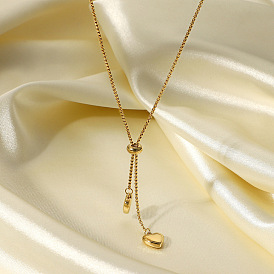 Stylish 14K Gold Y-Shaped Titanium Steel Necklace with Two Heart Pendants for Women