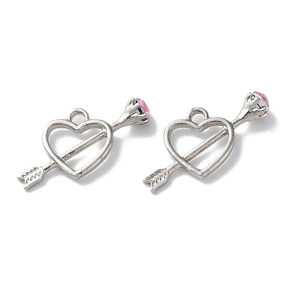 Alloy with Rhinestone Pendant, Lead Free & Cadmium Free, Heart with Arrow Charms