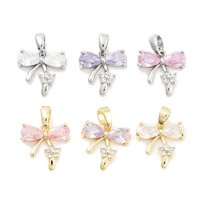 Латунные микро проложить кубического циркония подвески, без кадмия, без никеля и без свинца, бантом, настоящий 18k позолоченный/платиновый