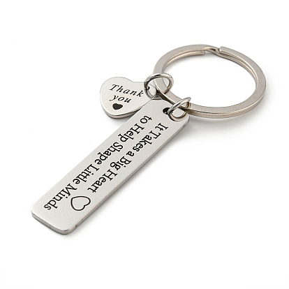 Teacher's Day Gift 201 Stainless Steel Word Thank You Keychains, with Iron Key Rings