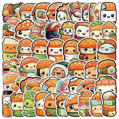50Pcs Funny Sushi Character PVC Waterproof Stickers, Self-adhesion, for Suitcase, Skateboard, Refrigerator, Helmet, Mobile Phone Shell