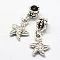Alloy European Dangle Charms, Tibetan Style, Large Hole Pendants, Starfish/Sea Stars