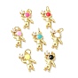 Brass Clear Cubic Zirconia Enamel Pendant, with Jump Rings, Long-Lasting Plated, Lead Free & Cadmium Free, Human, Real 18K Gold Plated