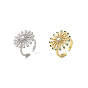 Rotatable Cubic Zirconia Flower Open Ring, Brass Fidget Spinner Rings for Anxiety Stress Relief