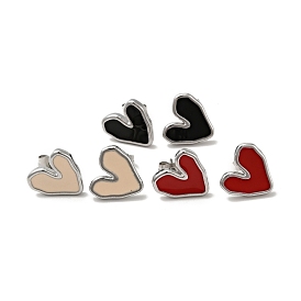 Heart 304 Stainless Steel Stud Enamel Earrings, with 316 Surgical Stainless Steel Pin