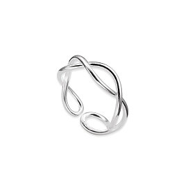 SHEGRACE Classic 925 Sterling Silver Intertwined Criss Cross Cuff Rings, Open Rings, 14mm