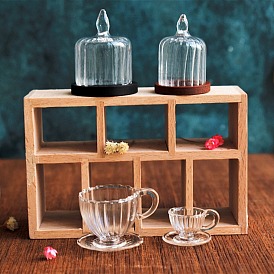 Mini Glass Dome Cloche Cover, Bell Jar/Cup Tableware Display Decorations, with Wood Tray, for Dollhouses