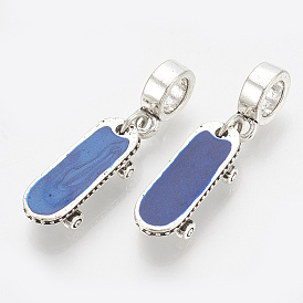 Сплав эмаль европейские подвески с подвесками, Подвески с большими отверстиями, спортивные амулеты, скейтборде, античное серебро