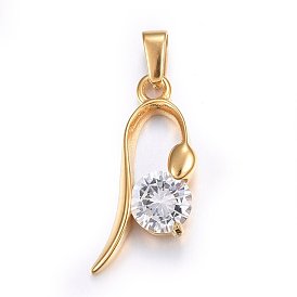 Cubic Zirconia Pendants, with 304 Stainless Steel Findings, Clear