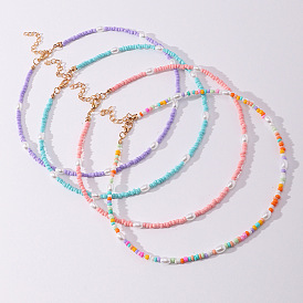 Bohemian Pearl Necklace with Colorful Rice Beads - Sweet and Cool Style