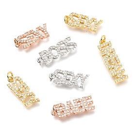 Brass Micro Pave Clear Cubic Zirconia Pendants, Long- Lasting Plated, with Jump Ring, Word Sexy