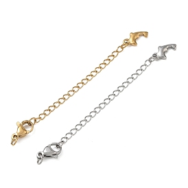 304 Stainless Steel Curb Chain Extender, End Chains with Lobster Claw Clasps & Dolphin Charms