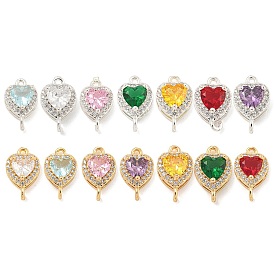 Brass Pave Cubic Zirconia Connector Charms, Heart Links