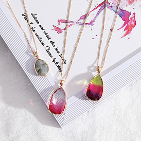 Handcrafted Double-Sided Glass Pendant Necklace with European Style and High-End Appeal