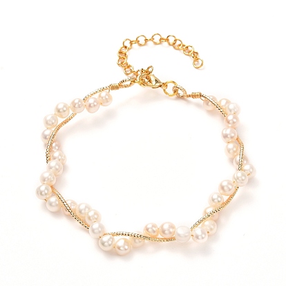Natural Pearl Multi-strand Bracelet for Girl Women, Brass Rolo Chain Bracelet