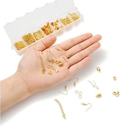 300Pcs DIY Jewelry Finding Kits, Including Zinc Alloy Lobster Claw Clasps, Iron Earring Hook, Chain Extenders, Jump Ring, Eye Pin, Brass Cord Ends