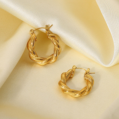 18K Gold Plated Stainless Steel Twisted Rope C-shaped Earrings for Women