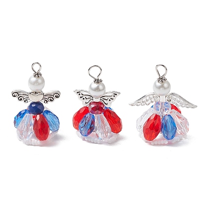 Подвески из стеклянных жемчужных бусин, ангельские прелести, с крыльями из сплава в тибетском стиле и железной петлей